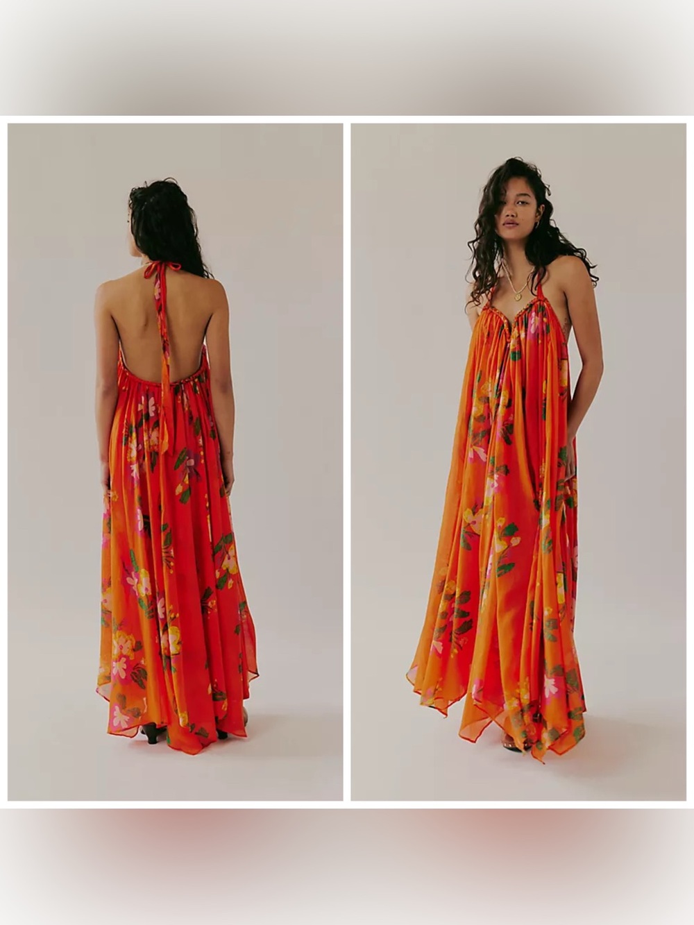 Free People Flora Fabuloso Maxi Dress Orange Floral Sundress Small Halter